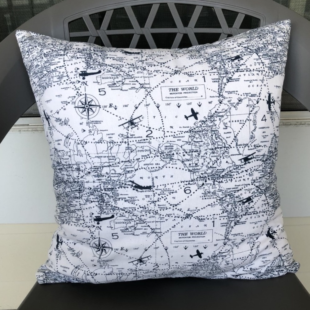 Flying Around The World Map Pillow Cover